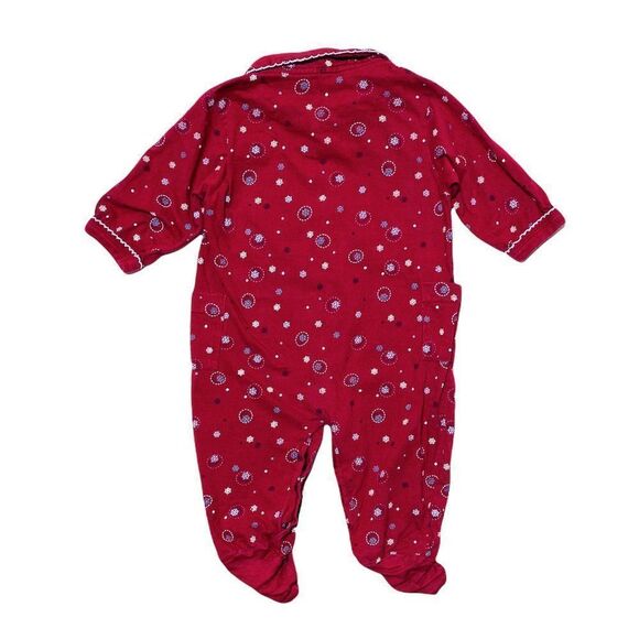 Petit Pengouin Burgundy Collared Snow Flake Print PJ's - Picture 3 of 5